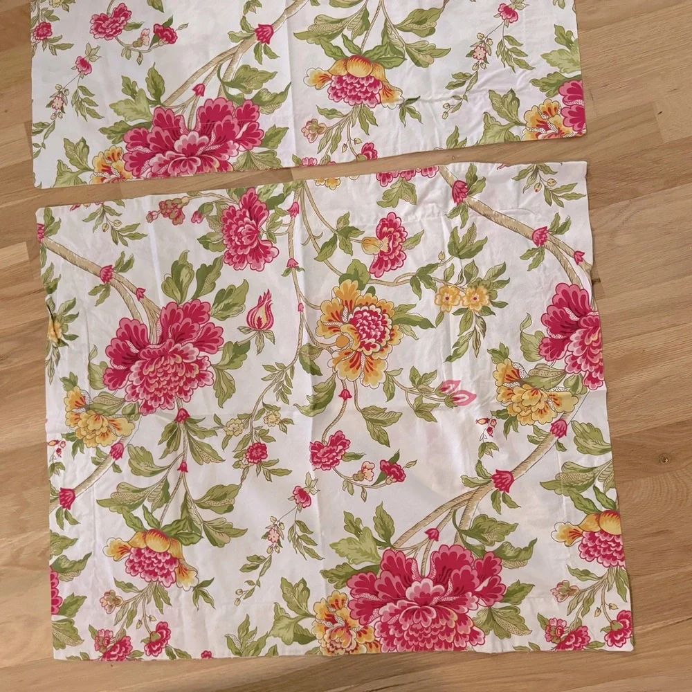 Pottery Barn Full/Queen Duvet Cover & 2 Shams | Floral Pinks Yellow Green